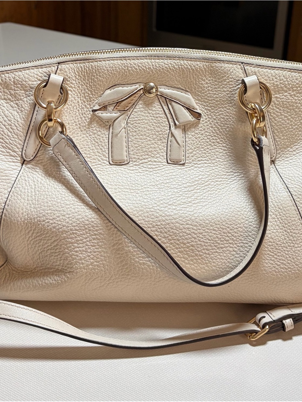 Coach Cream Leather Satchel with Gold Hardware
